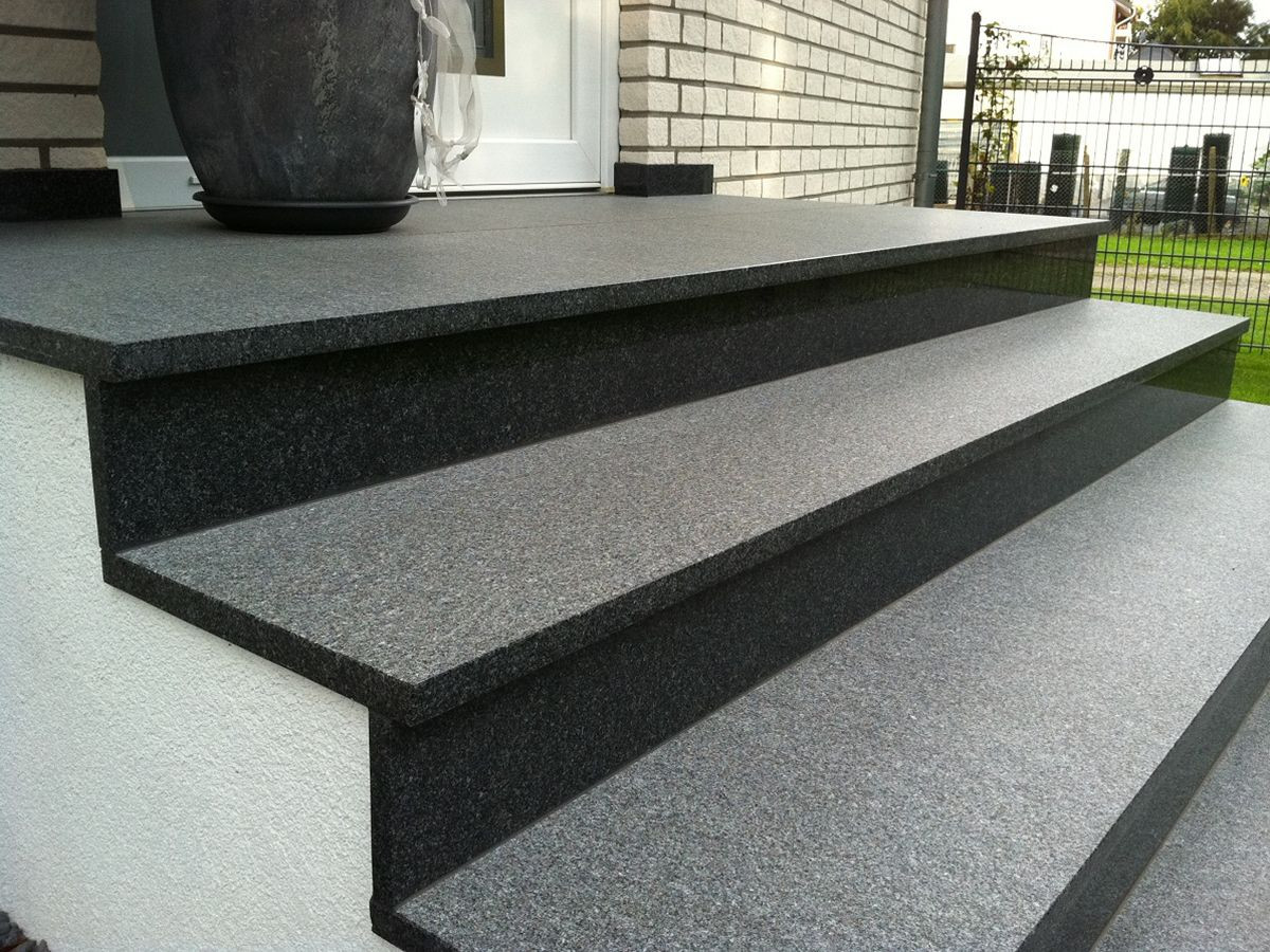 6 x 40 cm Granit Trittstufen Adrian Black schwarz 120 cm lang