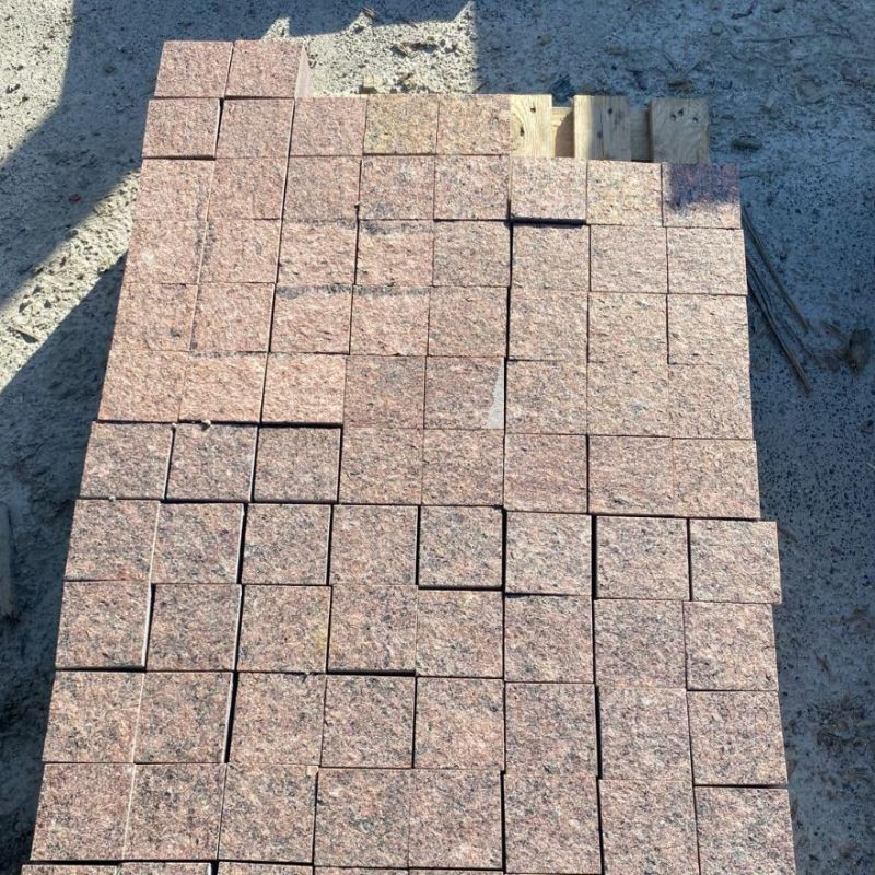 8 cm Granitpflaster Raudona gesägt 10 x 10 cm