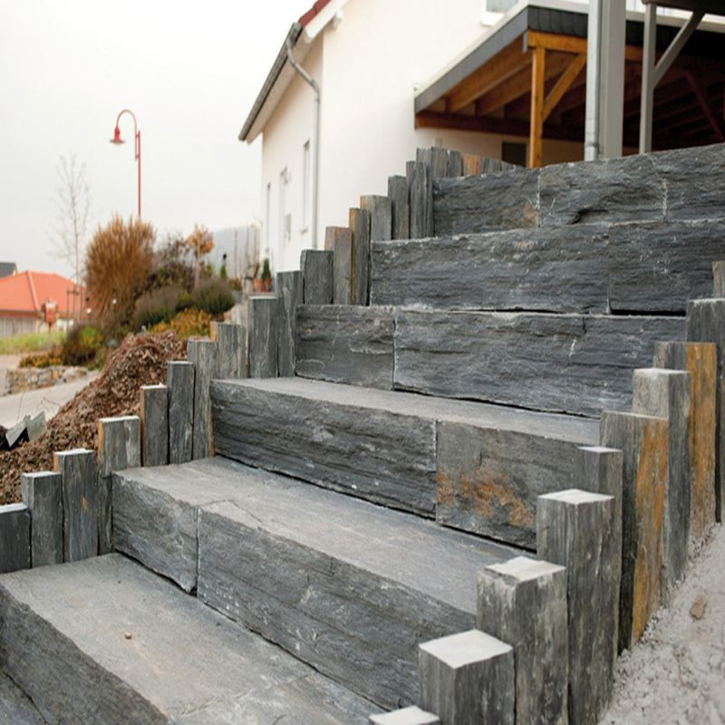 14  - 16 cm hohe Schiefer-Blockstufen anthrazit - schwarz