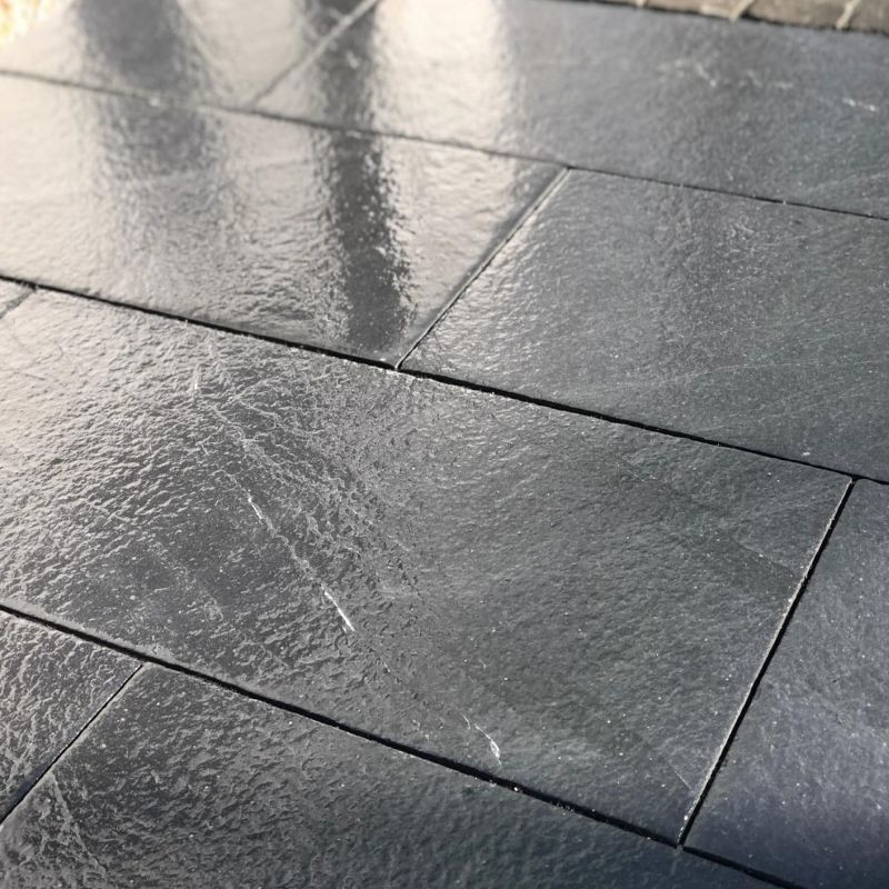 3 cm starke Granit Terrassenplatten Pedro Black schwarz 40 x 40 cm